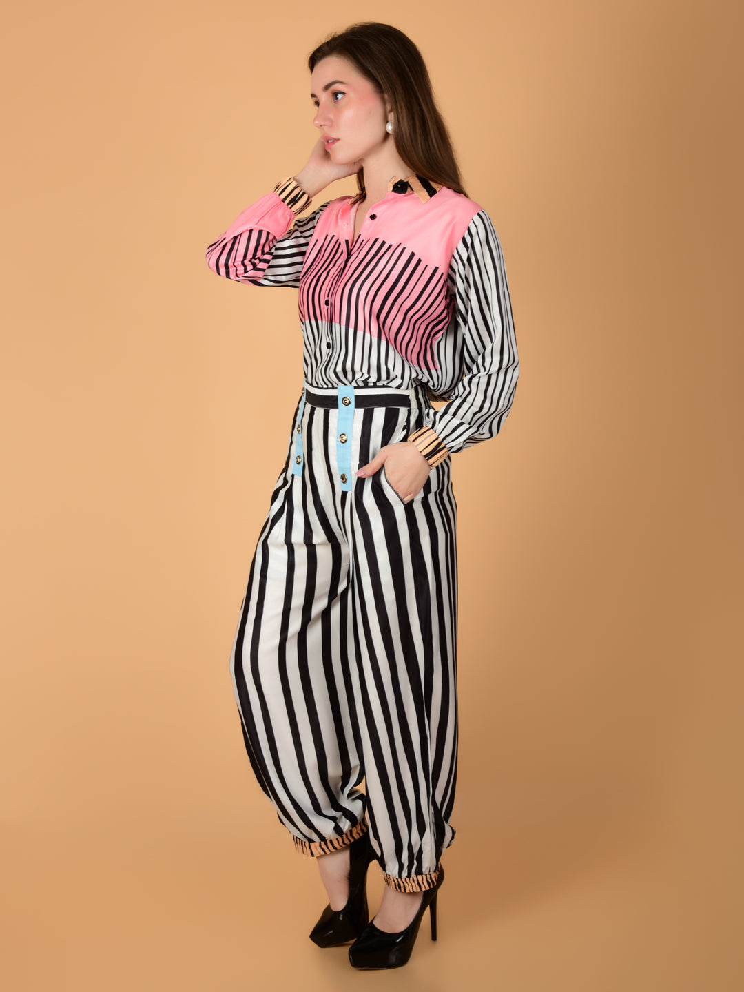 Striped Elegance Nida Satin Co-Ord Set