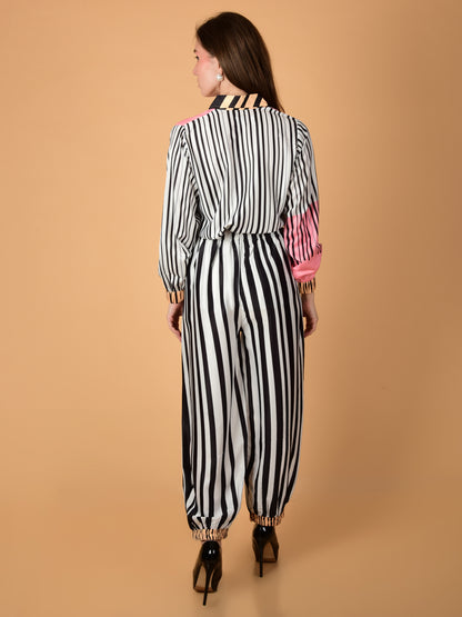 Striped Elegance Nida Satin Co-Ord Set