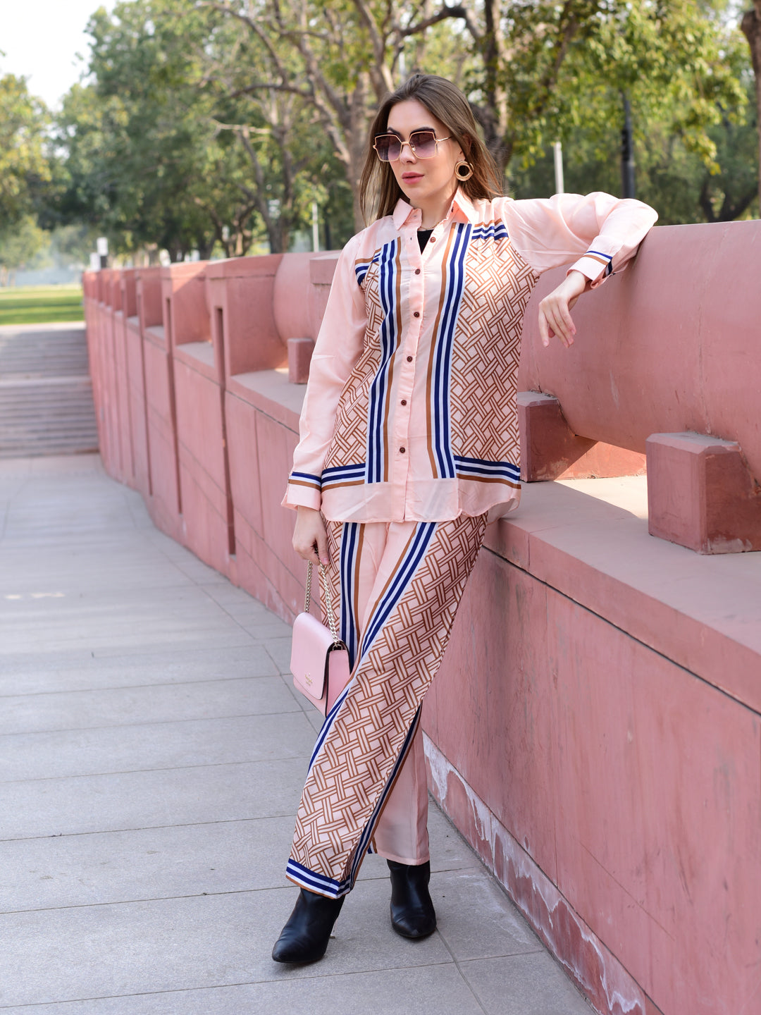 Geometric Chic Soft Silk Co-Ord Set