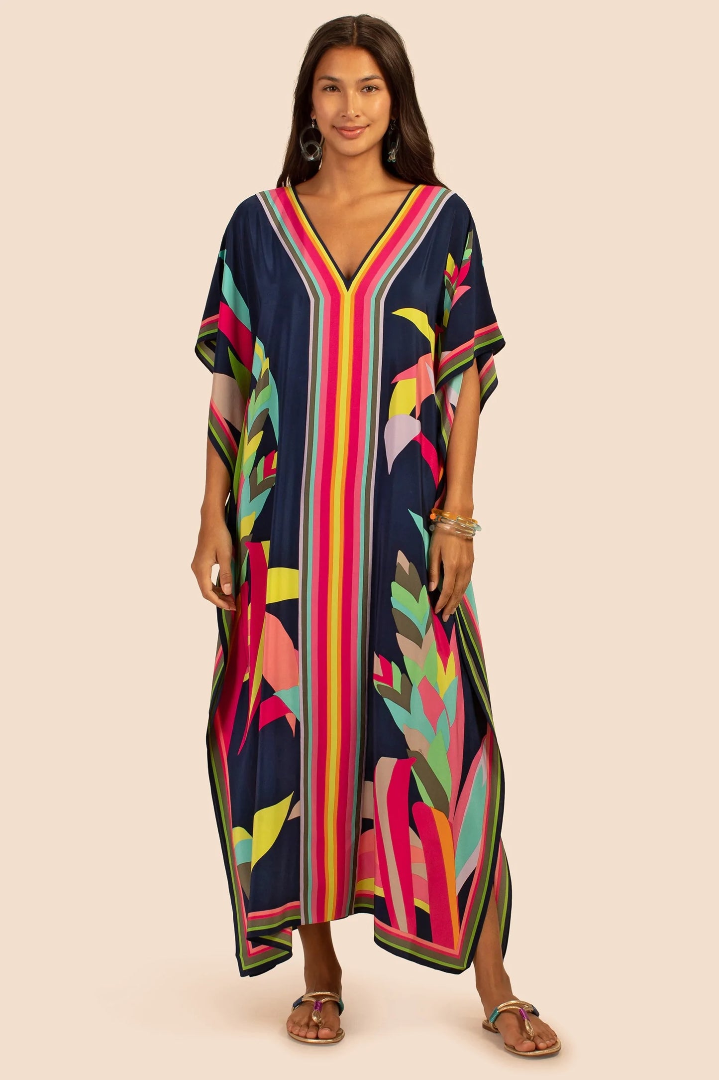 Garden Glow Designer Silk Crepe Kaftan Dress