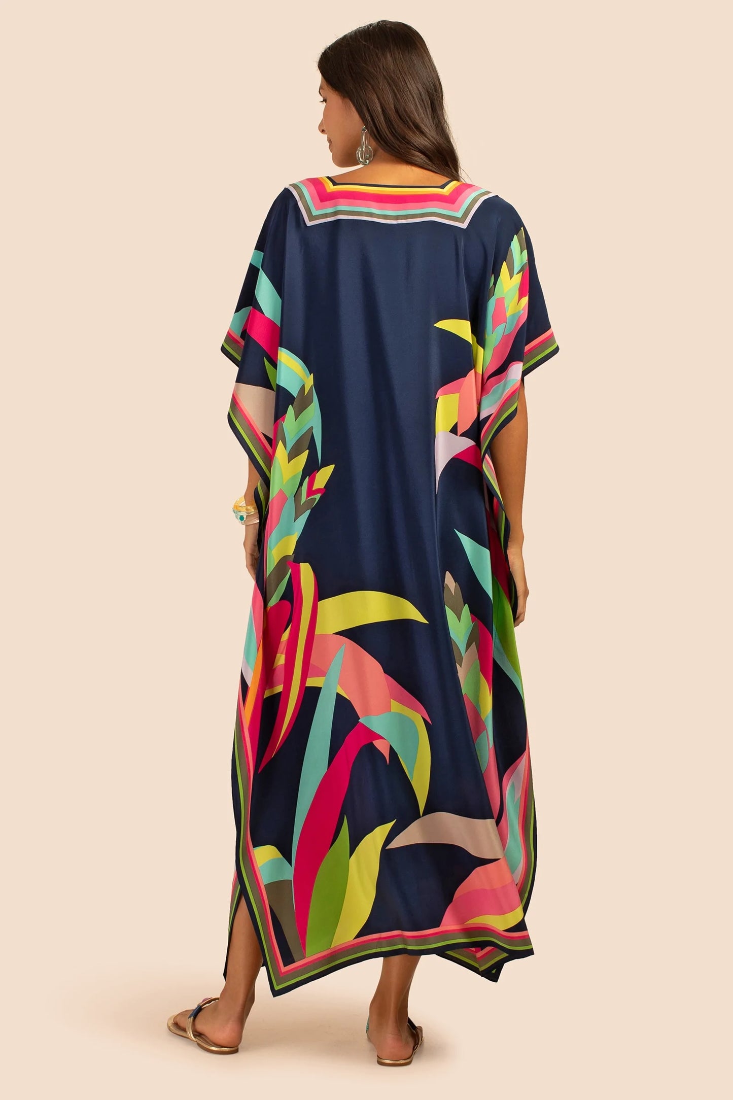 Garden Glow Designer Silk Crepe Kaftan Dress