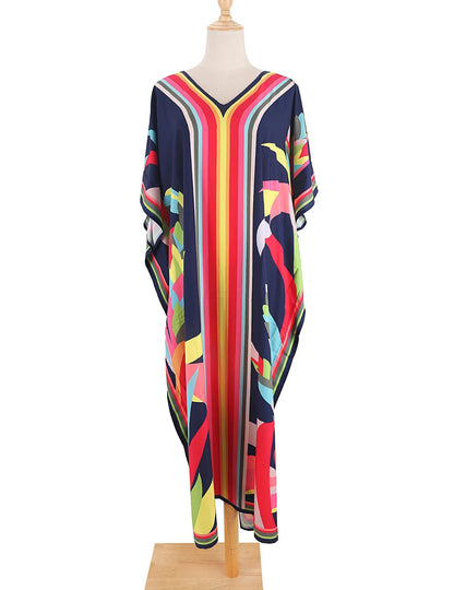 Garden Glow Designer Silk Crepe Kaftan Dress