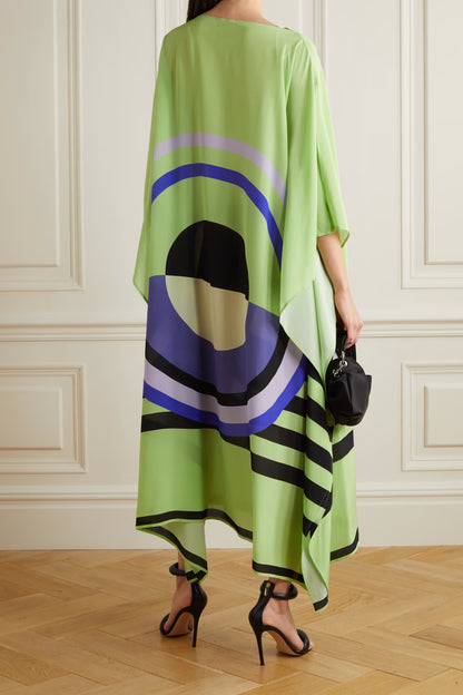 Opulent Designer Silk Crepe Kaftan Dress