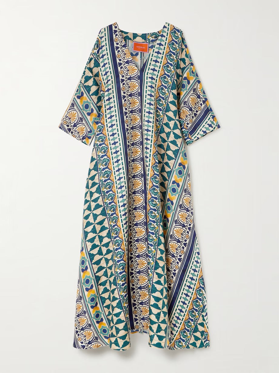 Luminous Silk Printed Long Kaftan