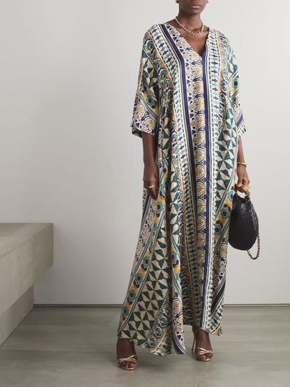 Luminous Silk Printed Long Kaftan